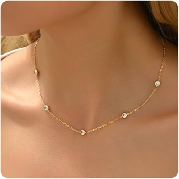 Neiman Marcus 18K Gold Plated Circular CZ Necklace - Picture 4 of 6